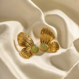 Luxus schmuck Edelstahl Naturstein Perlen Twisted C-Form Ohrringe Verschiedene Naturstein Dangle Drop Ohrringe Geschenke