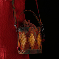 Sac à main bandoulière en soie Xiangyun tressée en bambou, style ethnique chinois vintage, pour femme, pour téléphone et monnaie
