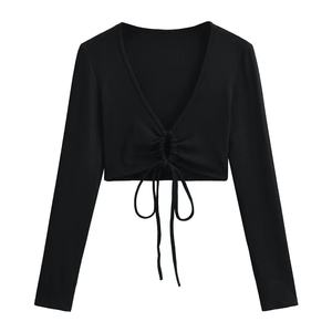 Pronta per la spedizione da donna con scollo a V a manica lunga in stile bianco maglietta Slim Fit per ragazze <span class=keywords><strong>Sexy</strong></span> - Product Image 2