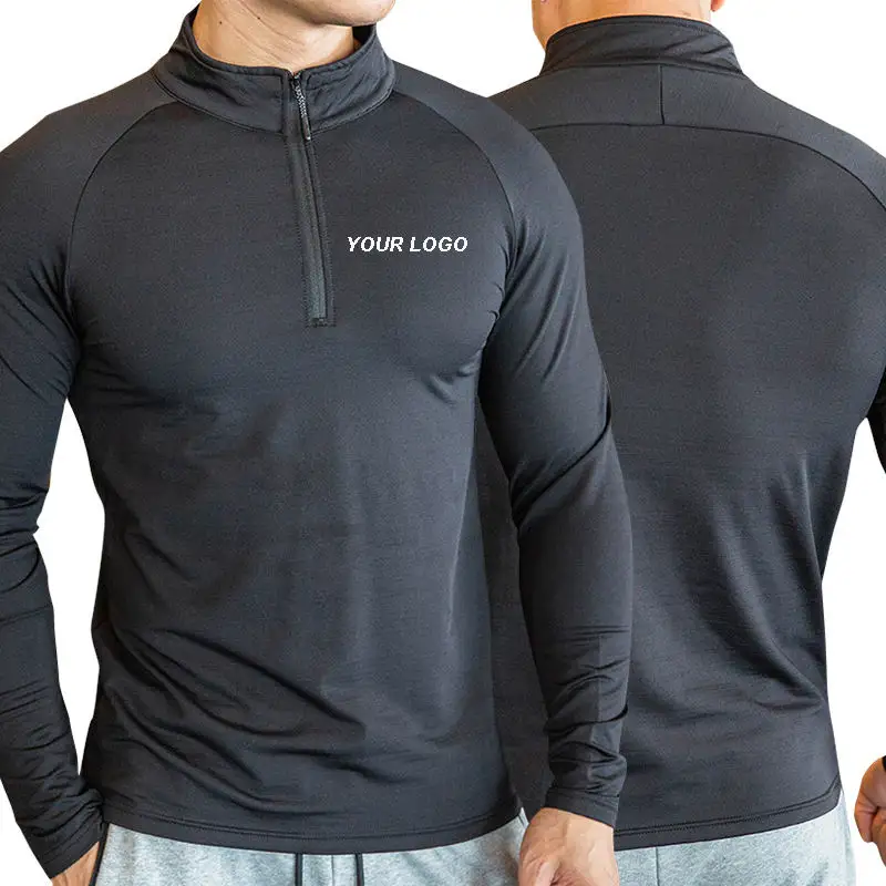 T-shirt à manches longues pour homme, séchage rapide, fitness, athlétisme, quart, zip up, performance, golf