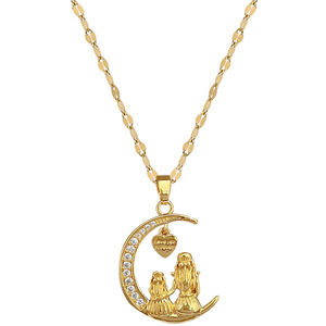 Collana Elegante con Cuore e Luna, Lussuosa con Diamanti, Versatile Catena per Clavicola in Acciaio al Titanio, Alla Moda - Product Image 6