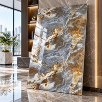 Panneau mural moderne ignifuge à effet marbre UV en PVC haute brillance, imperméable, pour usage commercial, intérieur de maison et d'hôtel, sur mesure