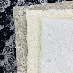 Tissu de mariée élégant et haut de gamme en velours blanc floral, avec sequins, chenille, cordon et broderie sur maille, pour robe de mariée et lingerie - Product Image 3