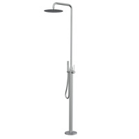 Ensemble de douche moderne minimaliste en acier inoxydable brossé noir mat pour extérieur, mitigeur chaud-froid à poignée unique, colonne de douche
