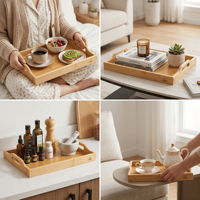 GL Hot Trending Plateau de service personnalisé Plateau en bois de bambou Table basse Plateau de service en bois de bambou avec poignées