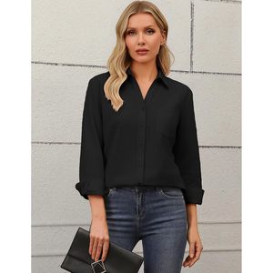 Women's Long Sleeve Button Down Shirt Collared <b>Top</b> Casual Work Blouse Poplin Fabric - Product Image 3