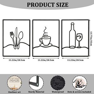 Lot de 3 Panneaux Muraux Métalliques Minimalistes pour <span class=keywords><strong>Cuisine</strong></span>, Décoration <span class=keywords><strong>Murale</strong></span> Rustique Noire pour <span class=keywords><strong>Cuisine</strong></span>, Salle à Manger, Salon, Décoration Intérieure - Product Image 6