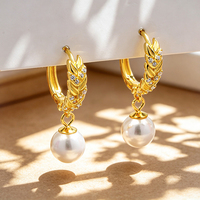 Nouveaux bijoux fins en argent sterling 925, boucles d'oreilles pendantes en forme de blé avec perles, plaquées or rhodié pour femmes