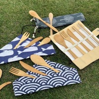 Ensemble de couverts jetables en bois de bambou biodégradable portable 3 pièces Style occidental couteau fourchette cuillère 6 pièces baguettes pour voyage