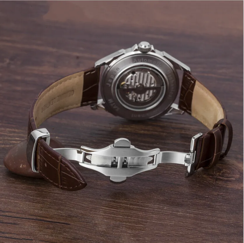 Massive Stahl Herren Armbanduhr Luxus-Design mit klaren Steinen PVD-Beschichtung auf Uhrengehäuse und Uhren armband Japan Automatic