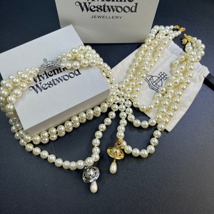 Collar con Colgante de Aleación de Perlas de Tres Capas con Diseño de Gotas de Agua, Saturno y OVNI, Chapado en Oro, Estilo Vivian West Dowager, Multicapa, para Madrina - Product Image 2