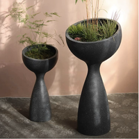 Grand pot à plantes en ciment effet marbre de forme elliptique respirant avec plateau pour la décoration du sol de la maison et du jardin