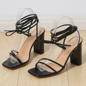 Women's Thick-heeled Sandals, Large Size, Summer New <b>Style</b>, square <b>Head</b>, Ankle Strap, High-heeled Sandals, Trendy, Simple Design - Product Image 3