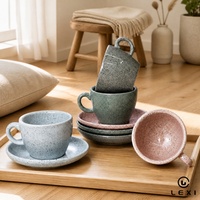 Ensemble élégant de tasse à café et soucoupe en céramique à texture rocheuse, résistant à la chaleur, avec glaçure naturelle, pour café, maison, hôtel, restaurant, table