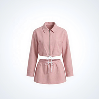 Ensemble décontracté et sportif, veste zippée respirante à col montant, coupe ample, taille haute, avec ceinture et bretelles, longueur au-dessus du genou, vente en gros usine