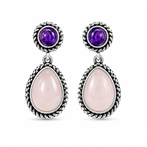 Orecchini pendenti vintage bohémien a goccia d'acqua, colore rosa viola, con bordo floreale, gioielli alla moda per donna - Product Image 1