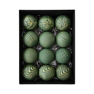 12pcs Boxed <b>Vintage</b> Embossed <b>Christmas</b> <b>Bauble</b> Set 8cm Matte Plastic Xmas Tree Hanging Ball Ornament - Product Image 4