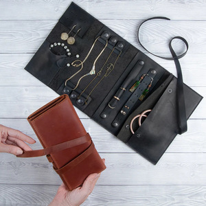Cross-border best-selling ring and necklace multi-functional jewelry <b>bag</b>, simple and portable PU leather roll <b>bag</b> storage <b>bag</b>, - Product Image 1