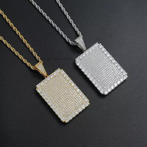 Full zirconium square pendant, European and American hip-hop <b>cross</b>-border jewelry necklace, men's copper inlaid round zircon, - Product Image 3