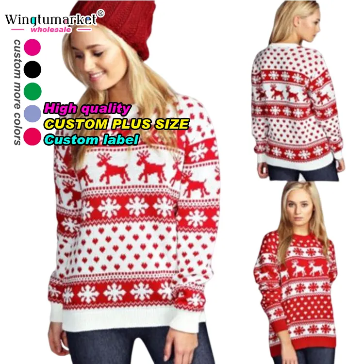 Wholesale Custom Pattern Ugly Christmas Pullover Sweater Knitwear Long Sleeve Pullover Knitted Sweaters For Women