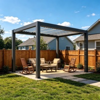 Pavillon de jardin moderne en aluminium motorisé à lames orientables, entièrement étanche avec éclairage d'ambiance RGB et finition thermolaquée