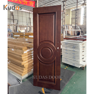 Porte intérieure en bois massif de style américain classique, panneau surélevé traditionnel, motif rond sculpté, porte en bois pour chambre à coucher, salon - Product Image 3