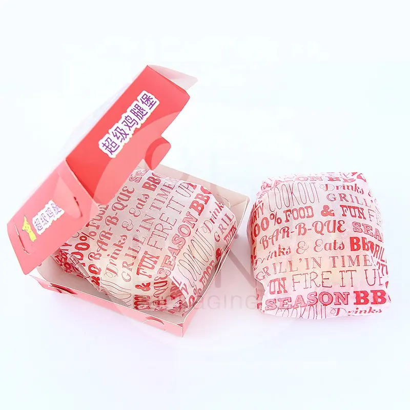 custom red letter printed burger wax pape for food greaseproof hamburger paper wrapping sandwich packaging