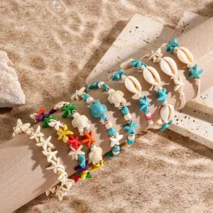 Pulsera anudada tejida a mano bohemia serie marina pulsera de estrella de mar de concha Natural brazalete de piedra Natural