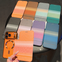 Dompet Kulit PU Bisnis Bergaris Warna-warni untuk iPhone 11 12 13 14 15 16 17 Pro Max, Penutup Magnetik Pengisian Daya Nirkabel