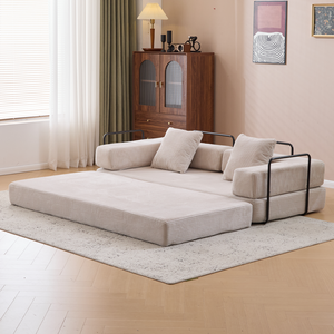 Foldable Modular Floor Sofa Bed, Free <b>Combination</b> Convertible Fleece Fabric Leisure Couch for Living Room Bedroom Apartment - Product Image 2