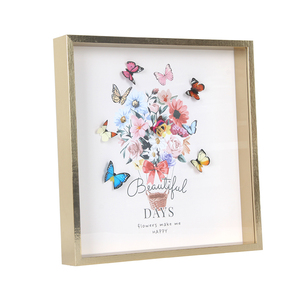 <span class=keywords><strong>Cadre</strong></span> photo décoratif en MDF avec papillon carré doré, <span class=keywords><strong>affiche</strong></span> d'ombre en bois imprimée UV de taille personnalisée pour usage domestique - Product Image 1