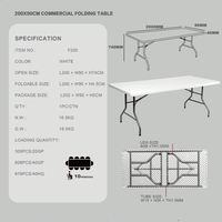 Table pliante rectangulaire F200 200 x 90 cm, pliable en deux, en plastique blanc pour événements ou mariages
