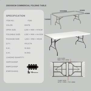 Mesa Plegable Rectangular F200 <span class=keywords><strong>de</strong></span> 200 x 90 cm, Mesa Plegable <span class=keywords><strong>de</strong></span> Plástico Blanca para Exteriores, para Eventos o Bodas - Product Image 6