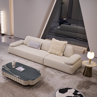 Canapé modulaire droit de salon de taille moyenne au design moderne en cuir épais beige
