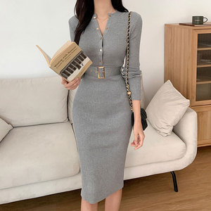 <span class=keywords><strong>Robe</strong></span> pull en maille élégante et ajustée à col rond et manches longues pour <span class=keywords><strong>femme</strong></span>, style européen et américain, nouvelle collection automne-<span class=keywords><strong>hiver</strong></span> - Product Image 2