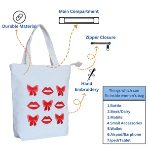 Sac fourre-tout multifonction réutilisable avec poignée en corde et motif nœud pour lèvres, imprimé mignon, pour femmes, usage quotidien, voyage, vente en gros - Product Image 2