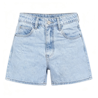 Shorts en jean taille haute pour femme, style boyfriend, à franges, déchirés, en denim extensible, vente en gros