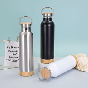 Promotional Vacuum Insulated Water <b>Bottles</b> Stainless Steel Aluminum Bamboo <b>Cork</b> Bottom With Custom Logo for Employees - Product Image 2