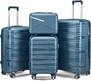 Lots de bagages en gros – Valises rigides en PP gris à coque côtelée, testées par un tiers, assortiment en stock - Product Image 1
