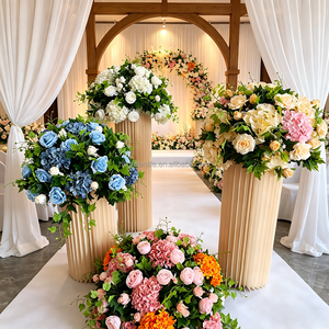 ลูกบอลดอกไม้ประดิษฐ์สีชมพูสำหรับตกแต่งงานแต่งงาน ลูกบอลดอกกุหลาบสีขาวชมพูสำหรับตกแต่งโต๊ะกลางงานแต่งงาน - Product Image 1