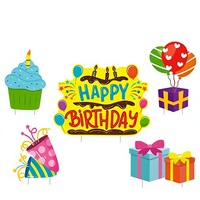Bannière suspendue Joyeux Anniversaire avec piquets, lettres colorées de 16 pouces, ballons étoiles en plastique imprimés CMJN pour fête d'anniversaire en extérieur