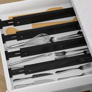 Ensemble moderne et durable de 4 pièces, séparateur de tiroir en bambou noir réglable en hauteur de 2,4 pouces, organisateur de couverts - Product Image 2