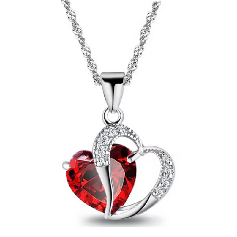 Crystal Heart Pendant Costume Necklace, Love Heart Mom Pendant Necklace