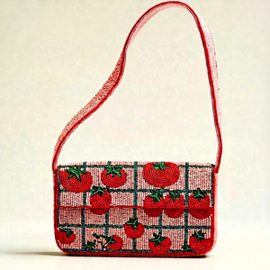 Bolso de mano indio artesanal estilo bohemio con cuentas de algodón, forro de PVC, correa de anillo y cierre de cremallera - Product Image 1