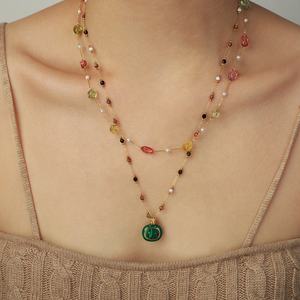 Basit niş tasarım paslanmaz çelik zincir inci renkli doğal taş kolye kolye kadınlar için takı - Product Image 4