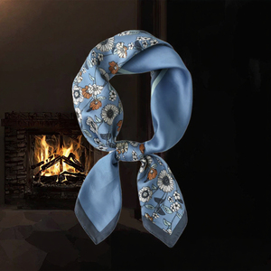 Blue Floral Silk Satin Square <b>Scarf</b> Women's Printed Neck <b>Scarf</b> Headscarf <b>Shawl</b> for Party Wedding Gift Custom LOGO Design Print - Product Image 2