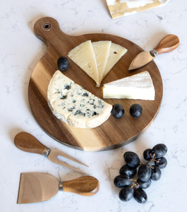 Ensemble de planches à <span class=keywords><strong>fromage</strong></span> en bois d'acacia avec 3 couteaux à <span class=keywords><strong>fromage</strong></span>, plateau de service rond pour <span class=keywords><strong>charcuterie</strong></span> avec poignée pour la cuisine et les fêtes - Product Image 2
