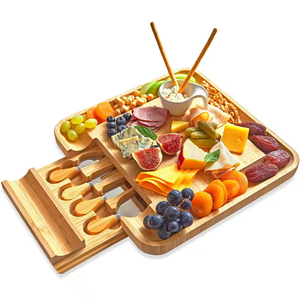 Planche à charcuterie en bois avec ensemble de couteaux pour apéritifs, plateau à fromage en bambou de grande taille avec outils à fromage - Product Image 6