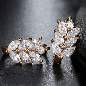 Orecchini a Cerchio Classici in Rame con Foglie e Spighe di Grano, Cristalli Pavé, per Donna, Eleganti, Ispirati alla Natura, Accessori per Uso Quotidiano - Product Image 2