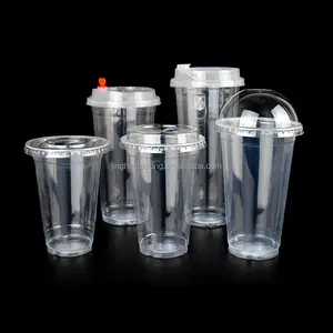 Wegwerp Custom Glass Take Away Cups Plastic Pp Cup Met Deksels En Rietjes Koude Dranken Dranken